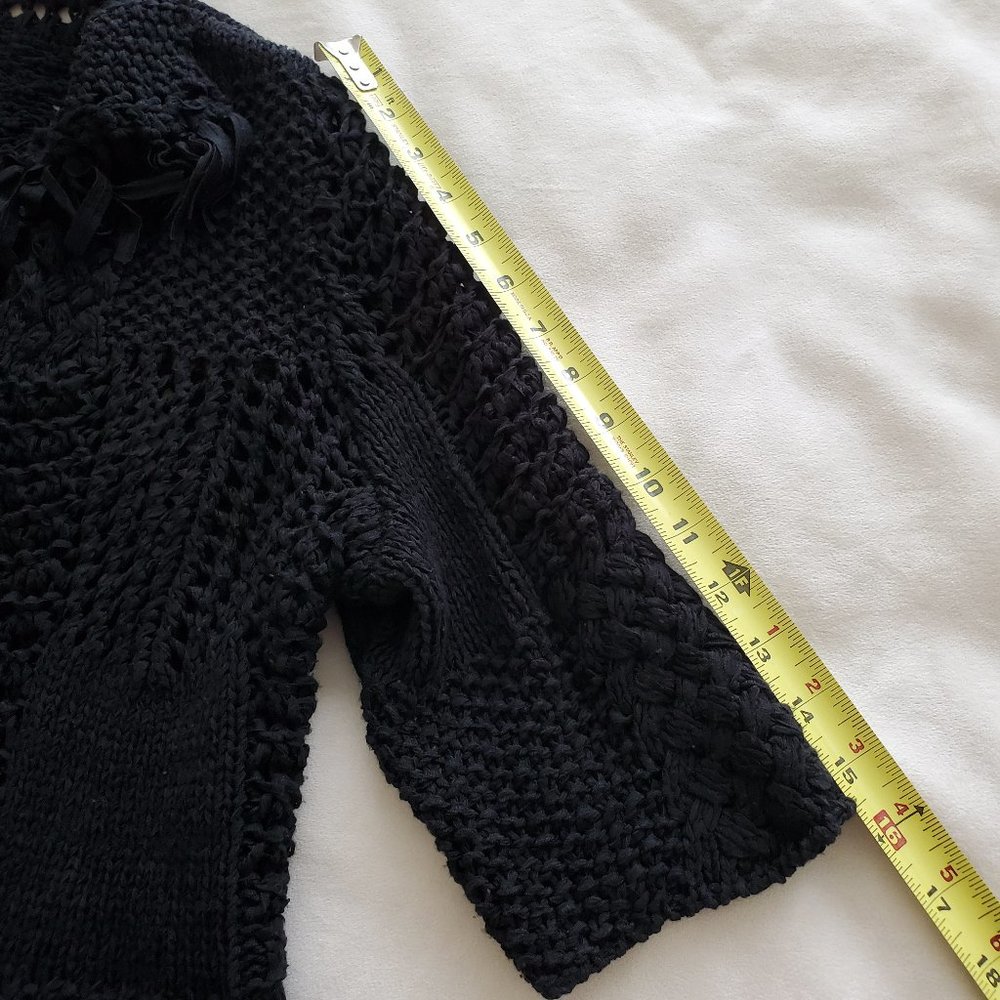 Chico's Size 1 Medium Black Open Front Knit Fringe - Picture 12 of 12